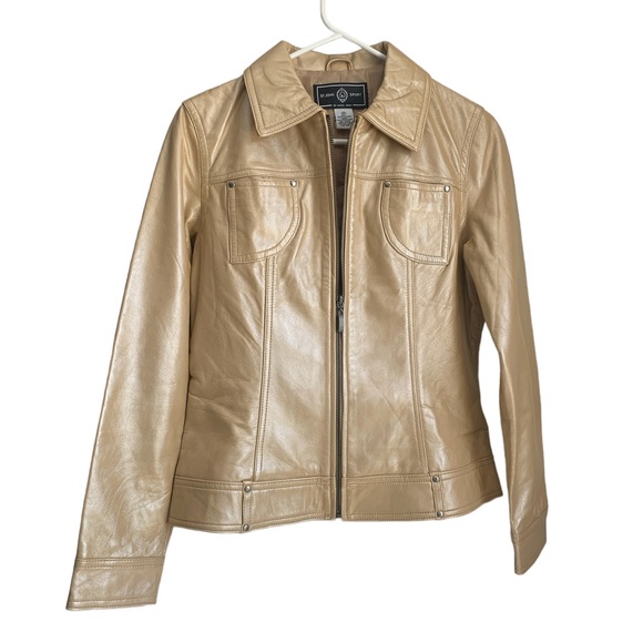 St. John Jackets & Blazers - ST. JOHN SPORT BY MARIE GRAY Champagne/Gold 100% Leather Jacket size Medium